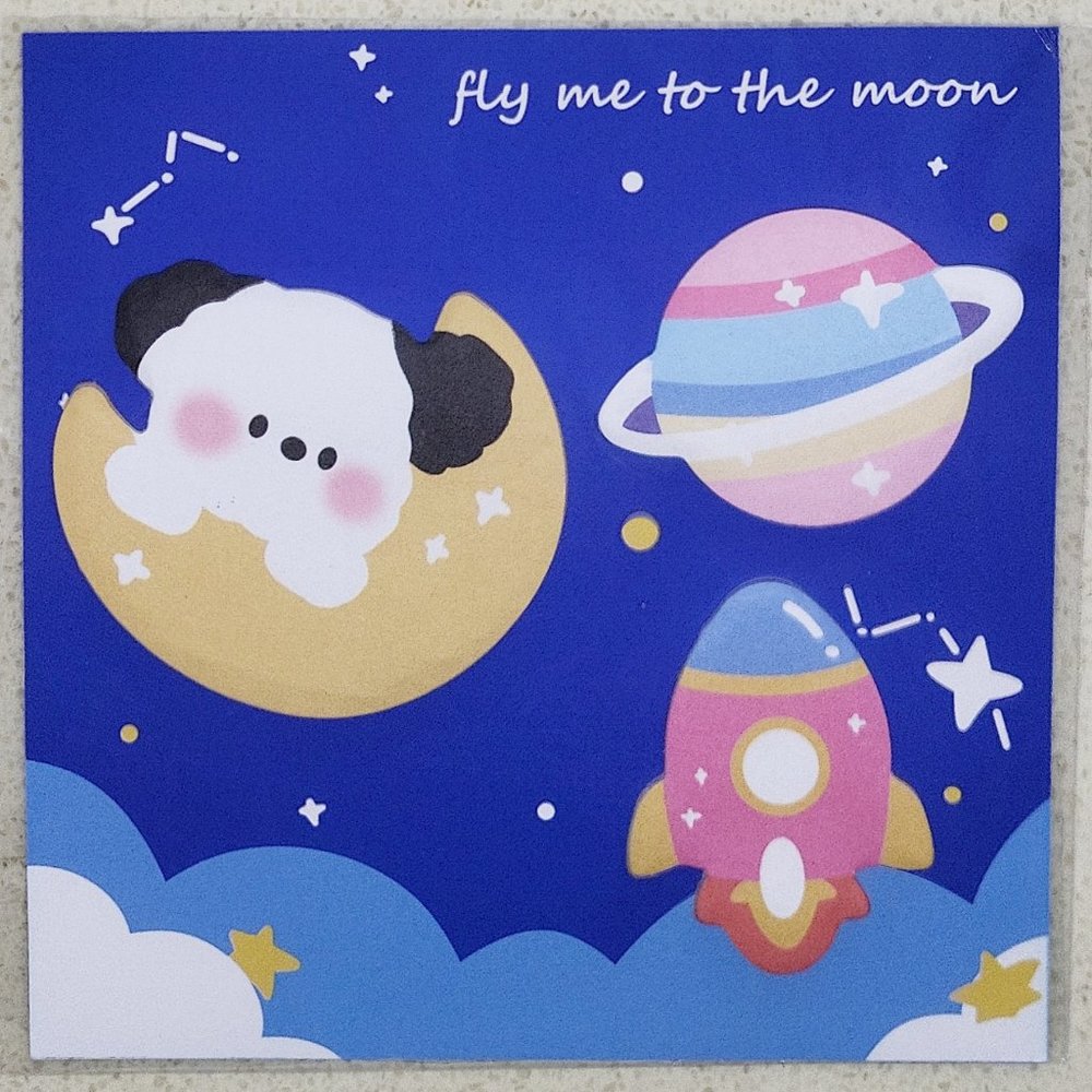 Puppy dog Saturn & Rocket sticky note memo pad notepad